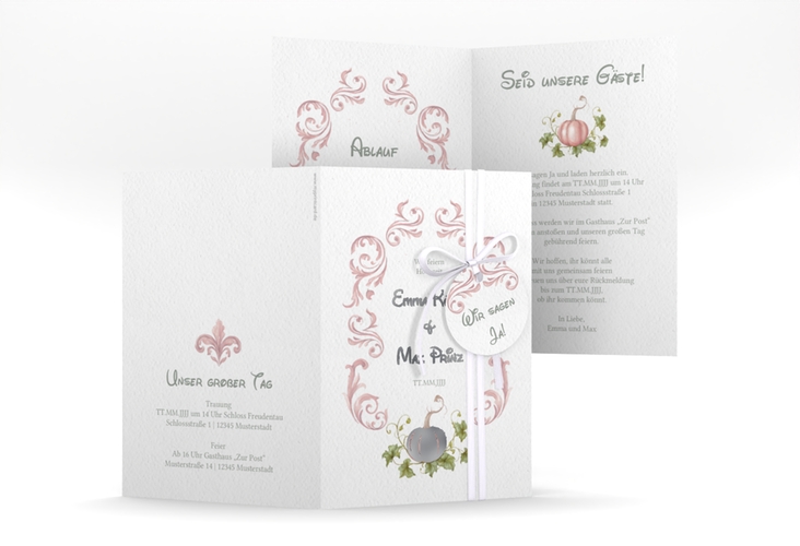 Einladungskarte Hochzeit Märchenhaft A6 Klappkarte hoch rosa silber
