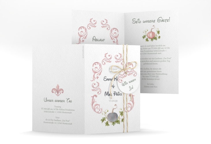 Einladungskarte Hochzeit Märchenhaft A6 Klappkarte hoch rosa silber