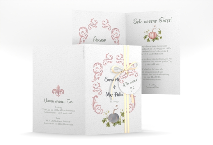 Einladungskarte Hochzeit Märchenhaft A6 Klappkarte hoch rosa silber