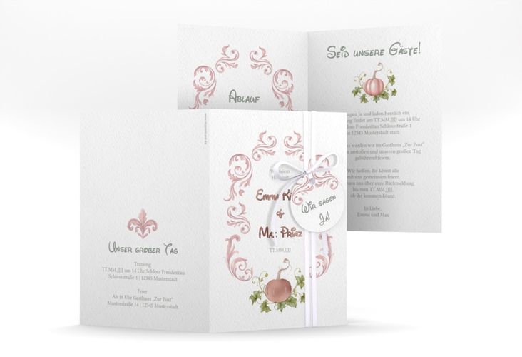 Einladungskarte Hochzeit Märchenhaft A6 Klappkarte hoch rosa rosegold