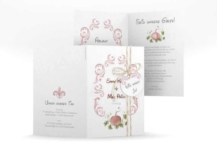 Einladungskarte Hochzeit Märchenhaft A6 Klappkarte hoch rosa rosegold