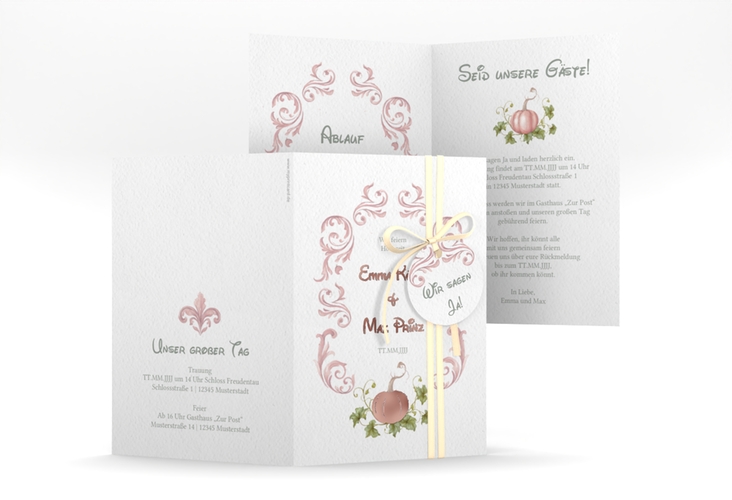 Einladungskarte Hochzeit Märchenhaft A6 Klappkarte hoch rosa rosegold