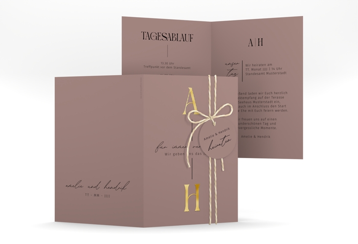 Einladungskarte Hochzeit Lebensbund A6 Klappkarte hoch rosa gold mit veredelbaren Initialen