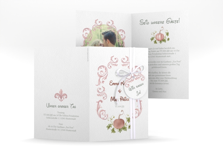 Einladungskarte Hochzeit Märchenhaft A6 Klappkarte hoch rosa rosegold