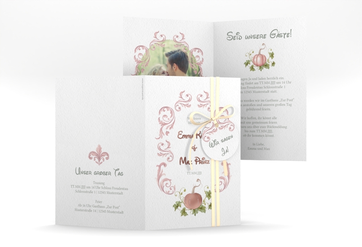Einladungskarte Hochzeit Märchenhaft A6 Klappkarte hoch rosa rosegold