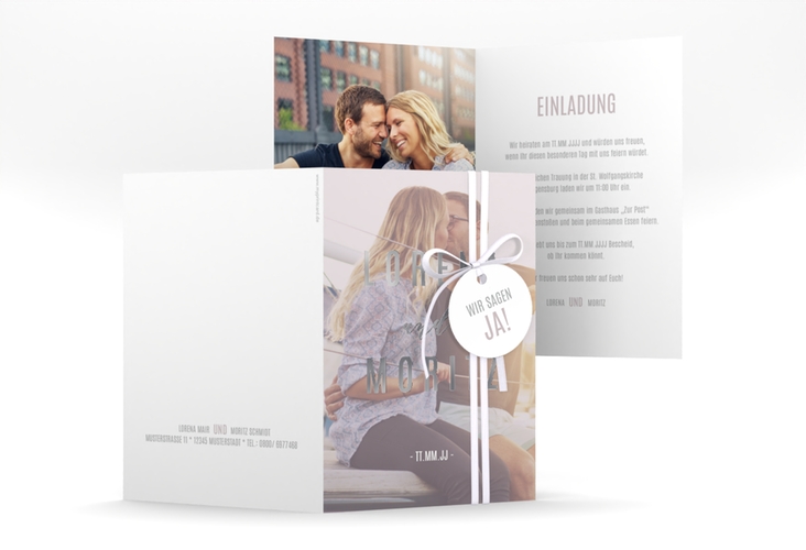 Einladungskarte Hochzeit Memory A6 Klappkarte hoch grau silber