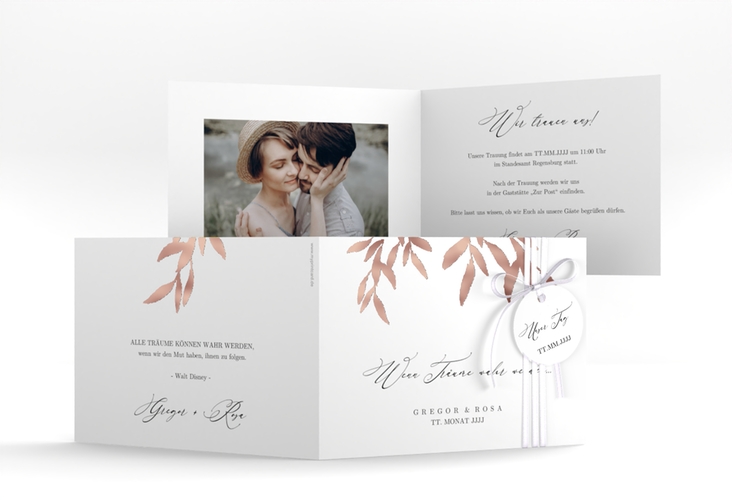 Hochzeitseinladung Demure A6 Klappkarte quer rosegold