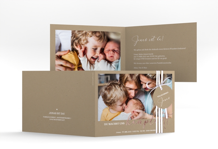 Geburtskarte Komplett A6 Klappkarte quer rosegold