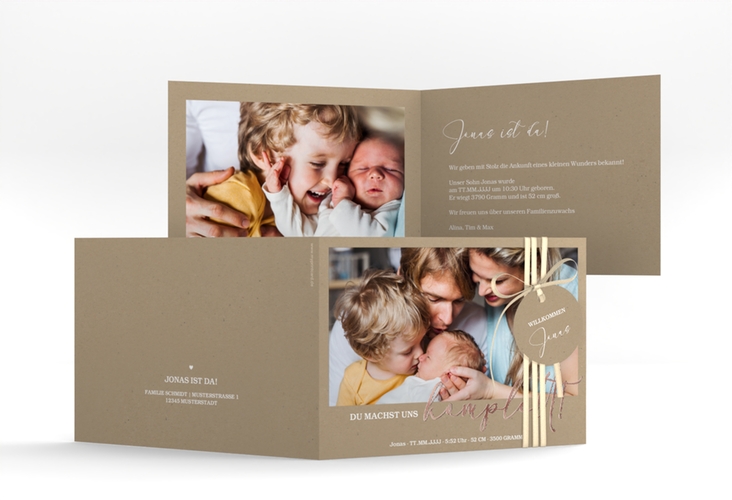 Geburtskarte Komplett A6 Klappkarte quer rosegold