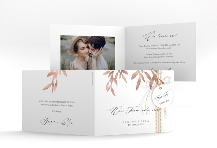 Hochzeitseinladung Demure A6 Klappkarte quer rosegold