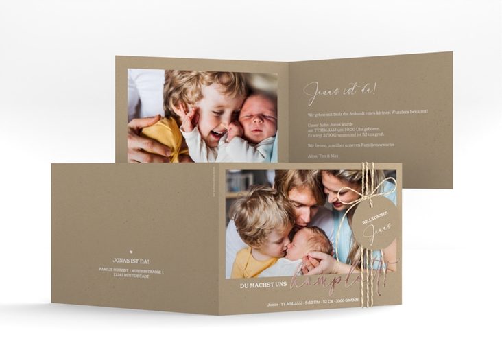 Geburtskarte Komplett A6 Klappkarte quer rosegold