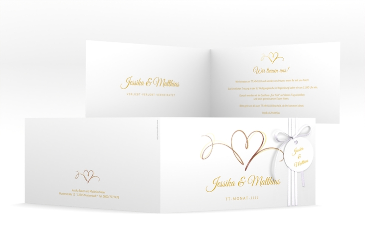 Hochzeitseinladung Envie lange Klappkarte quer gold rosegold