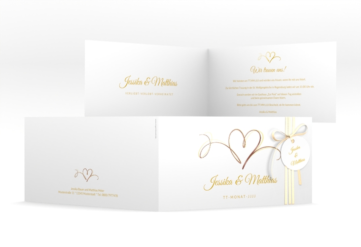 Hochzeitseinladung Envie lange Klappkarte quer gold rosegold