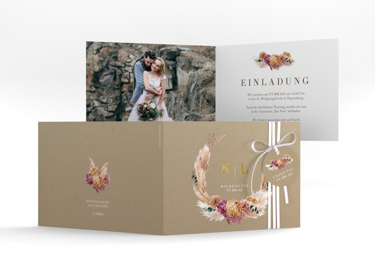 Hochzeitseinladung Bohochic A6 Klappkarte quer gold