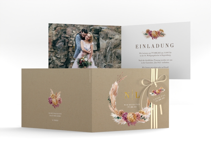 Hochzeitseinladung Bohochic A6 Klappkarte quer gold
