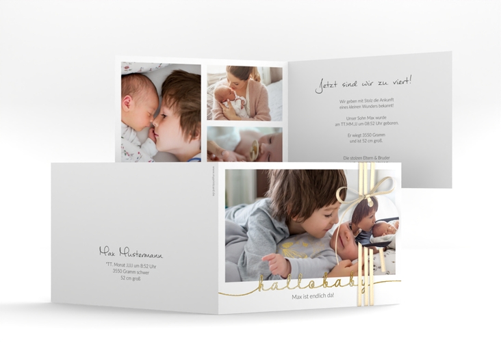 Geburtskarte Newborn A6 Klappkarte quer gold