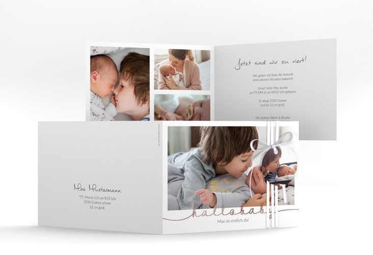 Geburtskarte Newborn A6 Klappkarte quer rosegold