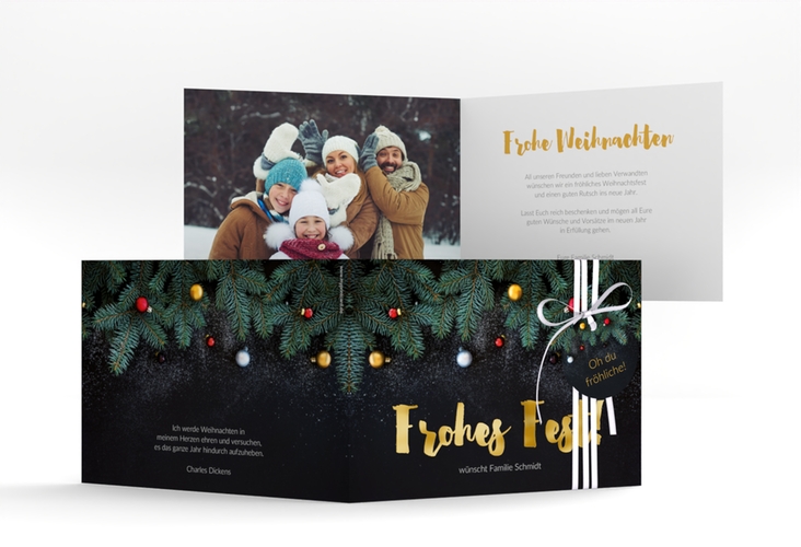Weihnachtskarte Weihnachtszauber A6 Klappkarte quer gold