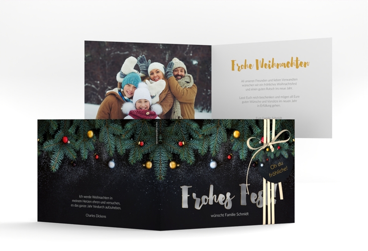 Weihnachtskarte Weihnachtszauber A6 Klappkarte quer silber
