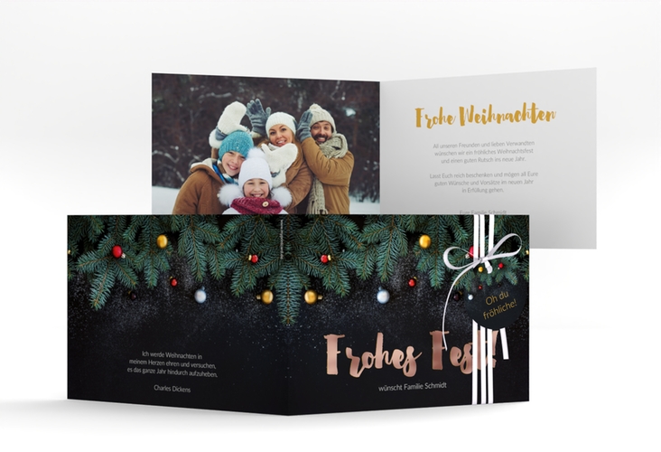 Weihnachtskarte Weihnachtszauber A6 Klappkarte quer rosegold