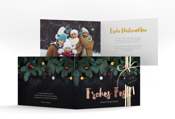 Weihnachtskarte Weihnachtszauber A6 Klappkarte quer rosegold