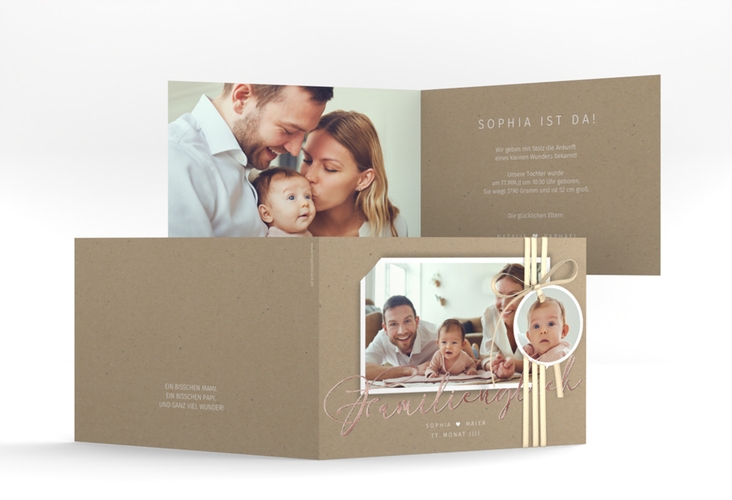 Geburtskarte Familienzuwachs A6 Klappkarte quer rosegold