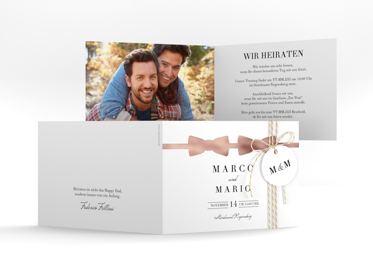 Hochzeitseinladung Suits A6 Klappkarte quer rosegold