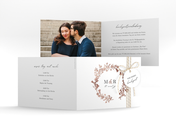 Hochzeitseinladung Filigree A6 Klappkarte quer rosegold