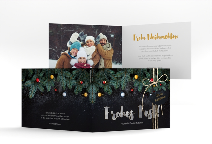 Weihnachtskarte Weihnachtszauber A6 Klappkarte quer silber