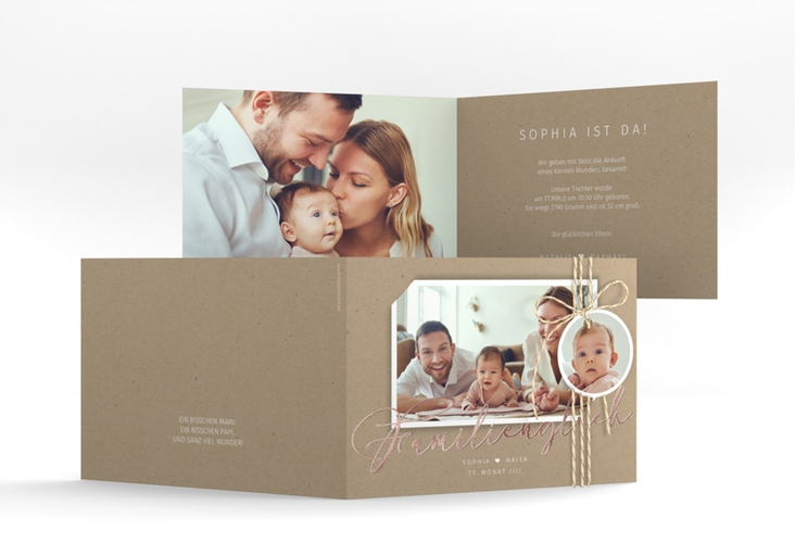 Geburtskarte Familienzuwachs A6 Klappkarte quer rosegold