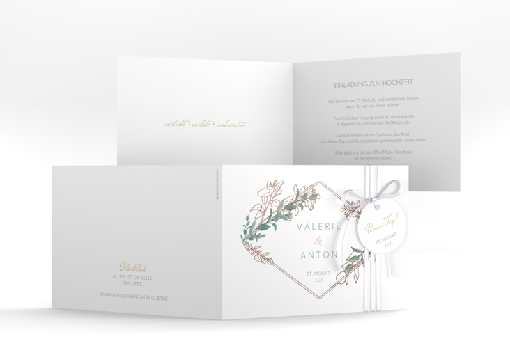 Hochzeitseinladung Verde A6 Klappkarte quer rosegold