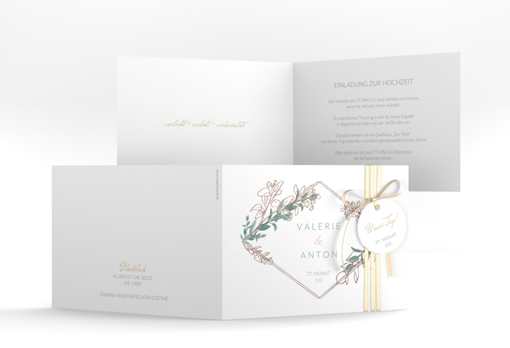 Hochzeitseinladung Verde A6 Klappkarte quer rosegold