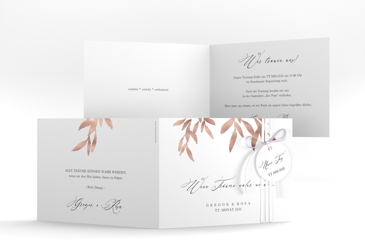 Hochzeitseinladung Demure A6 Klappkarte quer rosegold