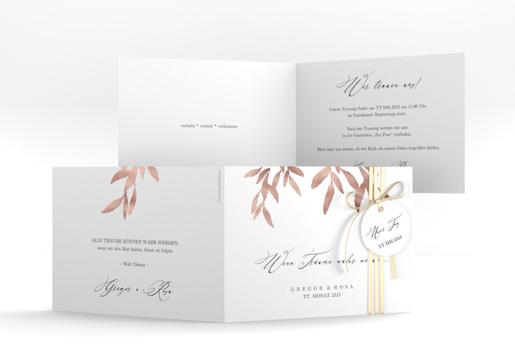 Hochzeitseinladung Demure A6 Klappkarte quer rosegold