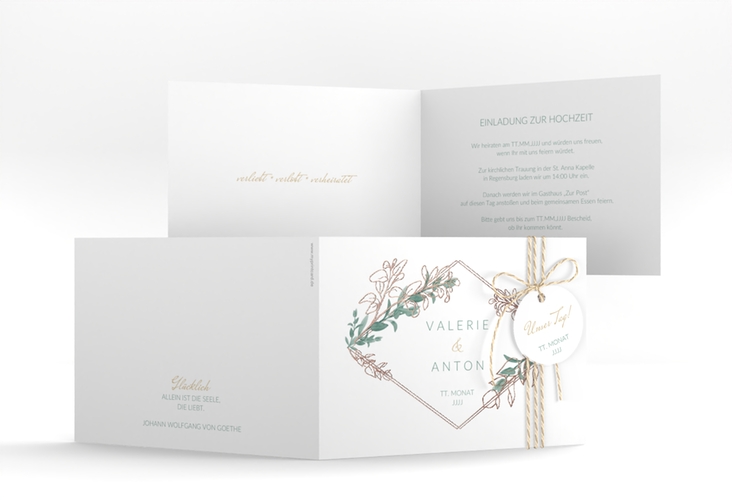 Hochzeitseinladung Verde A6 Klappkarte quer rosegold