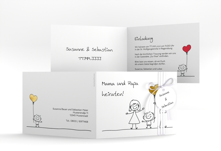 Hochzeitseinladung Family A6 Klappkarte quer gold