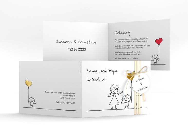 Hochzeitseinladung Family A6 Klappkarte quer gold