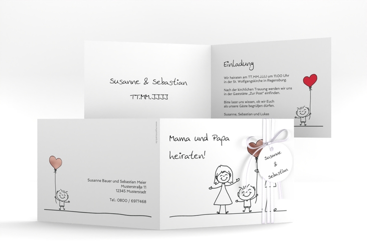 Hochzeitseinladung Family A6 Klappkarte quer rosegold