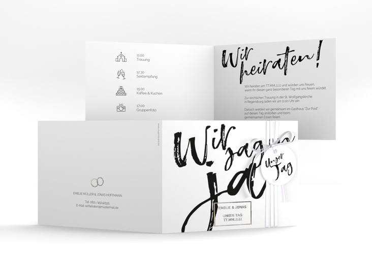 Hochzeitseinladung Words A6 Klappkarte quer silber