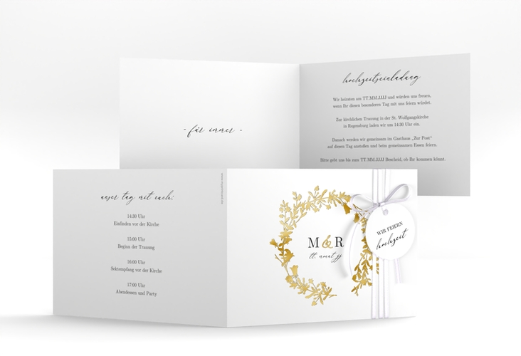 Hochzeitseinladung Filigree A6 Klappkarte quer gold