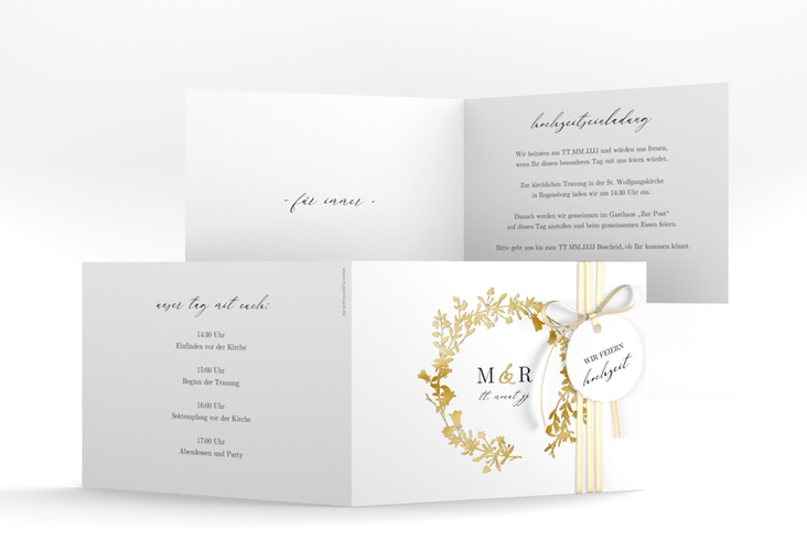 Hochzeitseinladung Filigree A6 Klappkarte quer gold