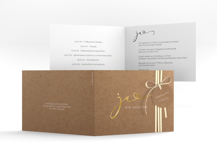 Hochzeitseinladung Jawort A6 Klappkarte quer gold modern minimalistisch mit veredelter Aufschrift