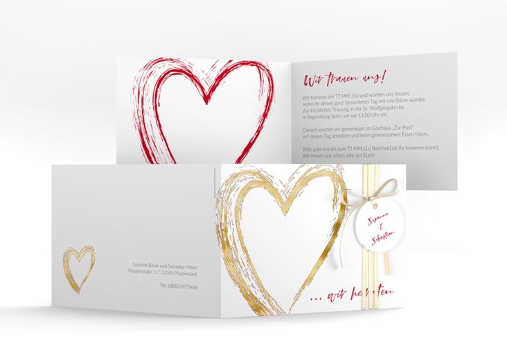 Hochzeitseinladung Liebe A6 Klappkarte quer gold