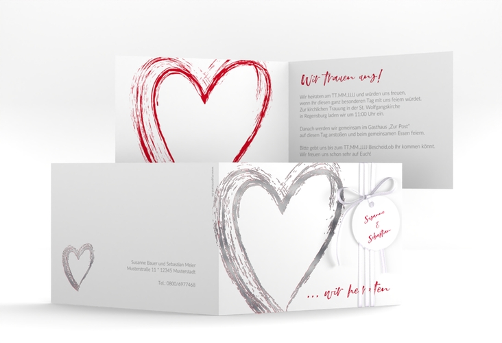 Hochzeitseinladung Liebe A6 Klappkarte quer silber