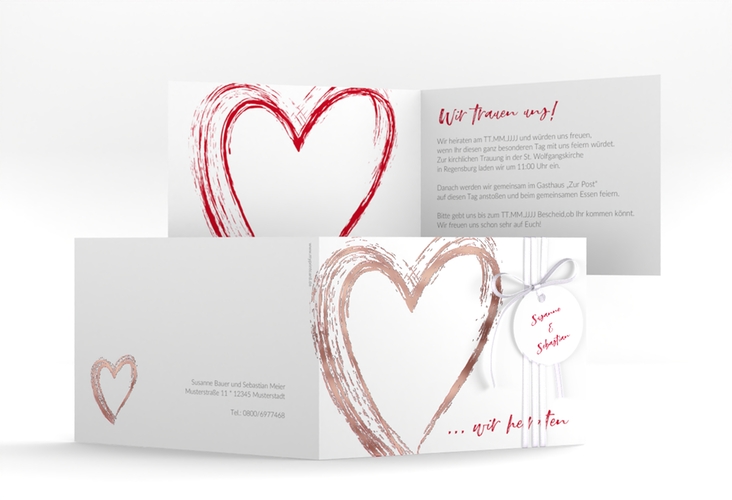 Hochzeitseinladung Liebe A6 Klappkarte quer rosegold