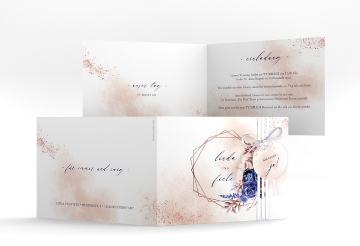 Hochzeitseinladung Saphir A6 Klappkarte quer rosegold