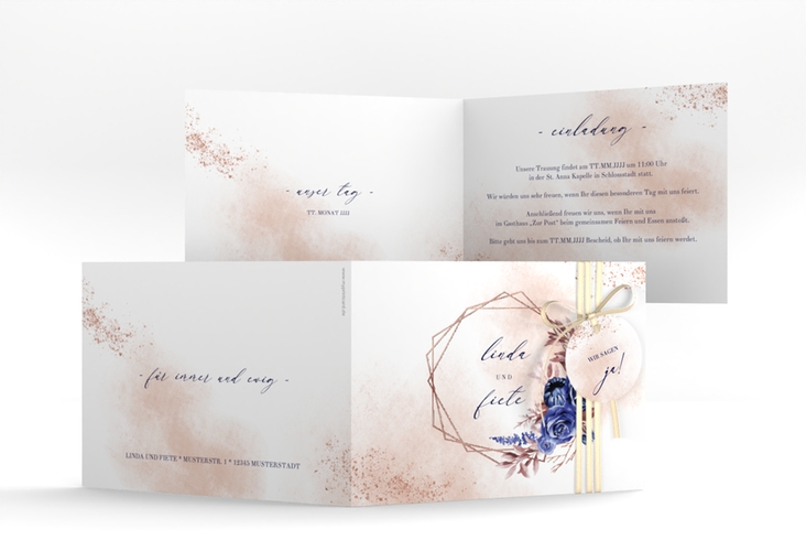 Hochzeitseinladung Saphir A6 Klappkarte quer rosegold