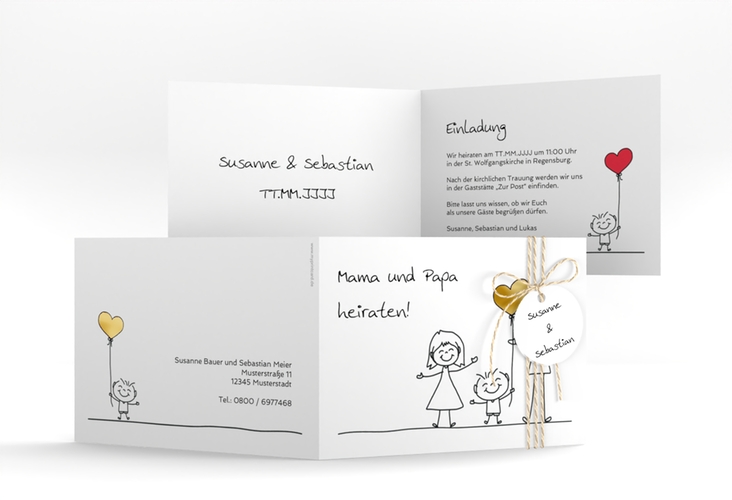 Hochzeitseinladung Family A6 Klappkarte quer gold