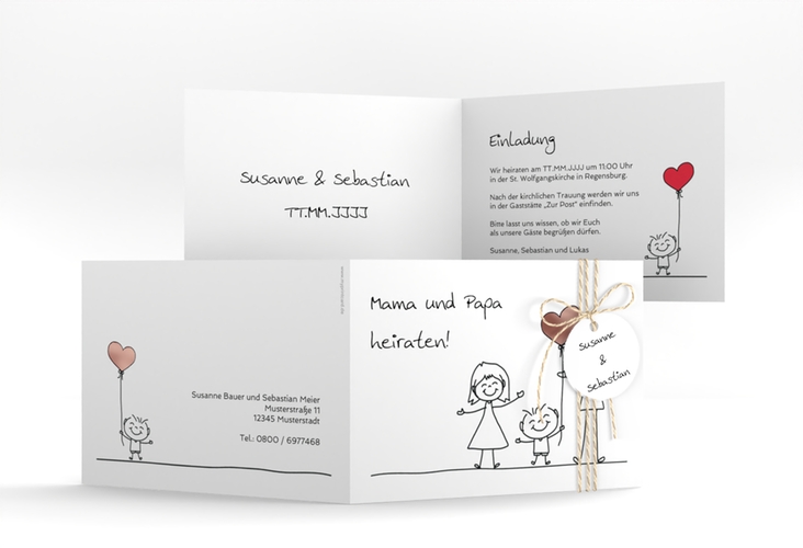 Hochzeitseinladung Family A6 Klappkarte quer rosegold