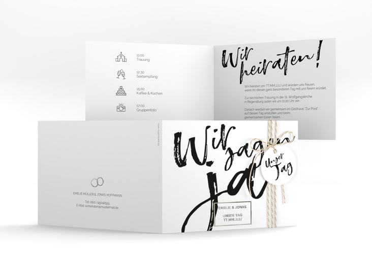 Hochzeitseinladung Words A6 Klappkarte quer silber
